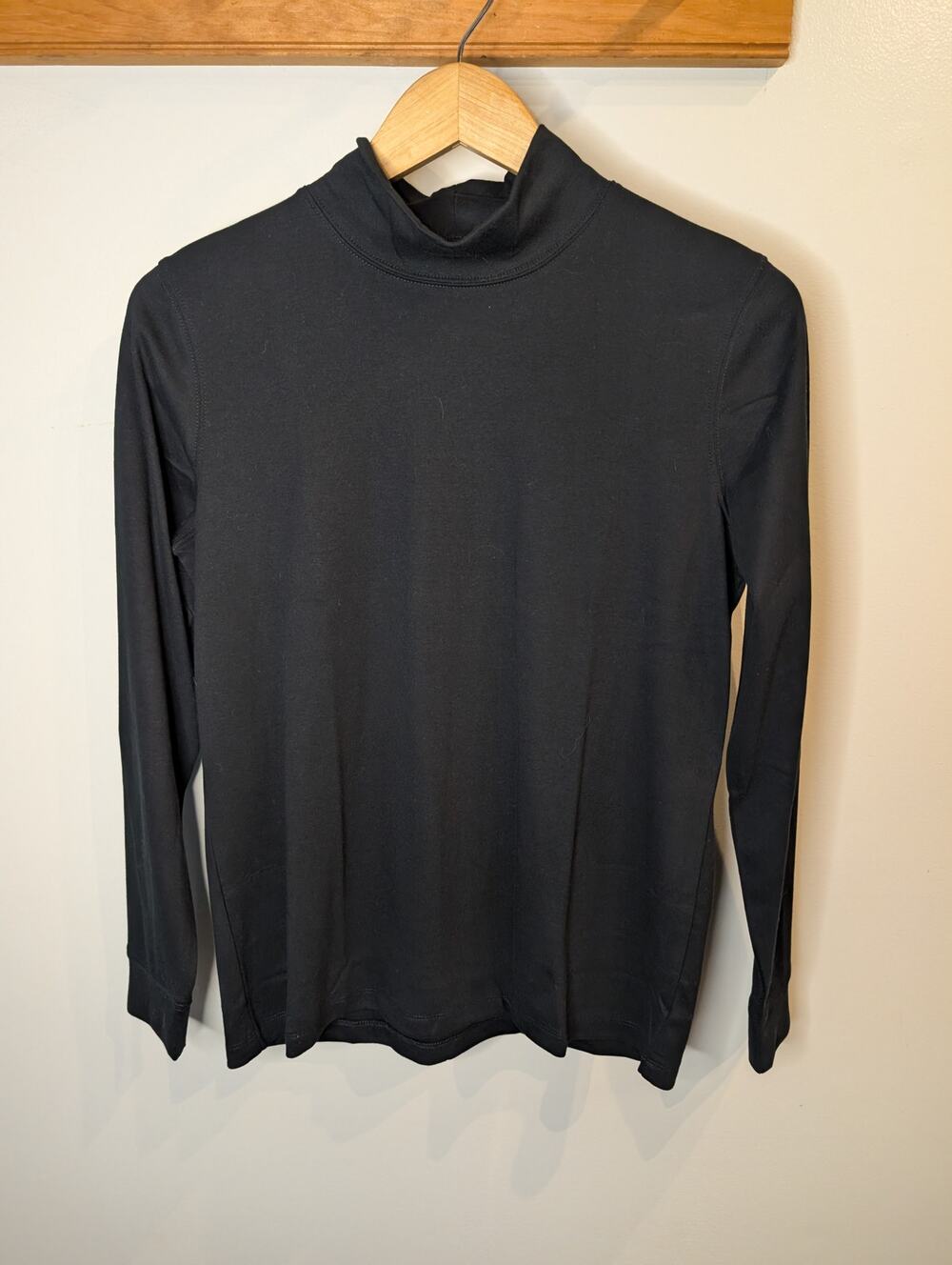 L.L.Bean Womens Mock Neck Long Sleeve Top Black 100% Cotton Stretch Basic M